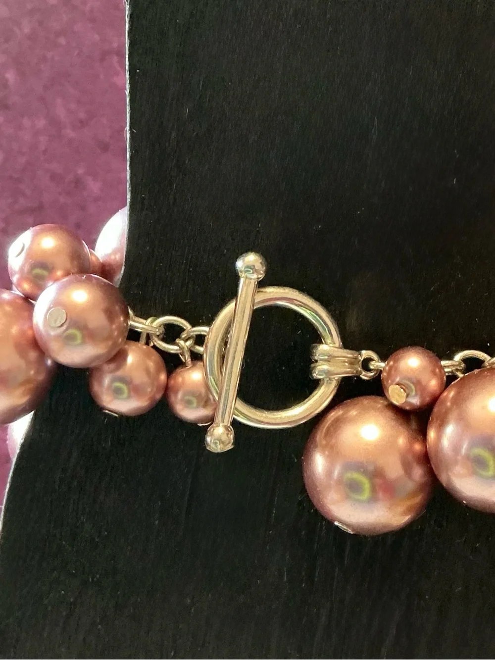 Vintage Pearlescent Mauve Chunky Bead Bracelet Charm Cha Cha Dangle MCM SZ 6.75 - Picture 5 of 8